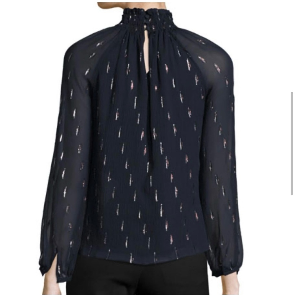 Rebecca Taylor Silk Metallic Chiffon Long Sleeve Top Size 6 - Picture 2 of 12